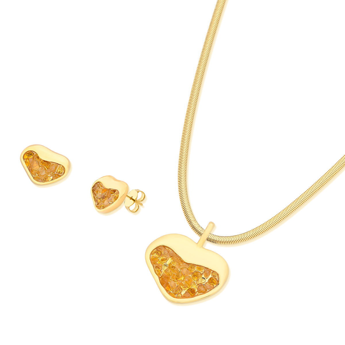 Parure plaquée or avec pierres brutes en cœur moderne