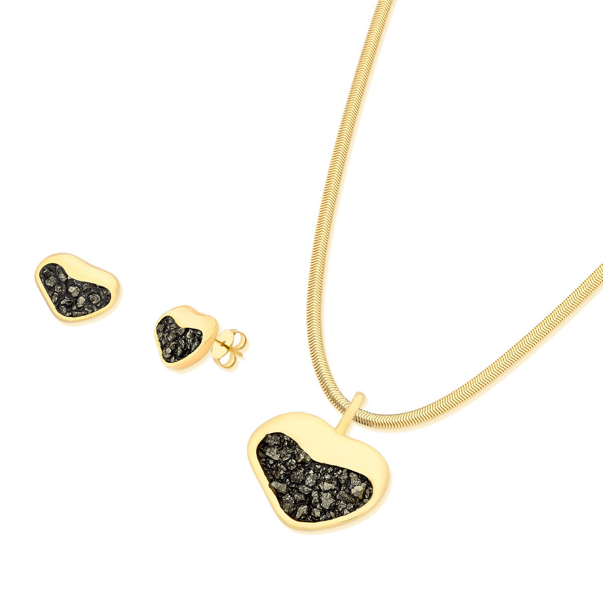 Vergoldetes Set mit modernen herzförmigen Rohsteinen