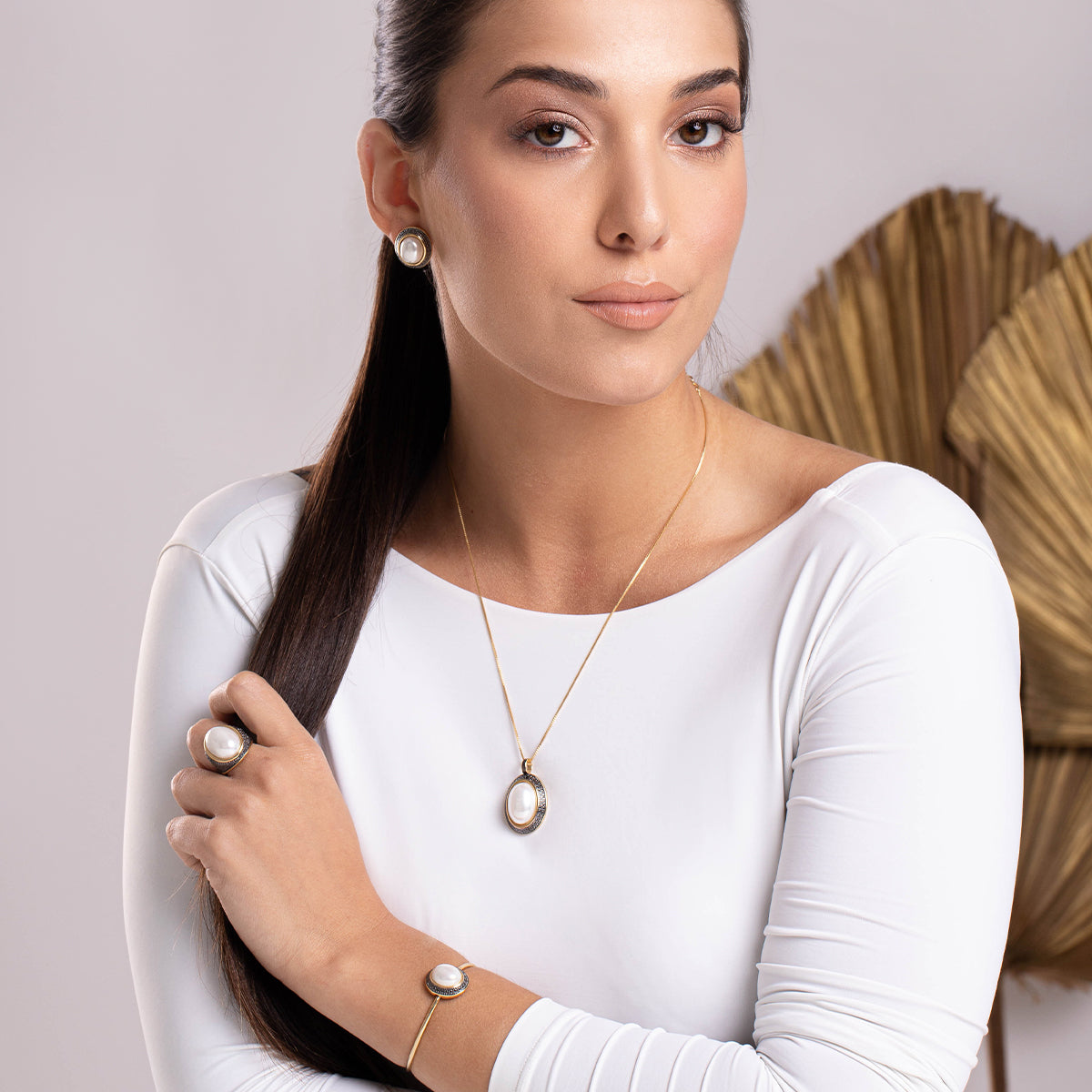 Parure plaquée or et rhodium noir