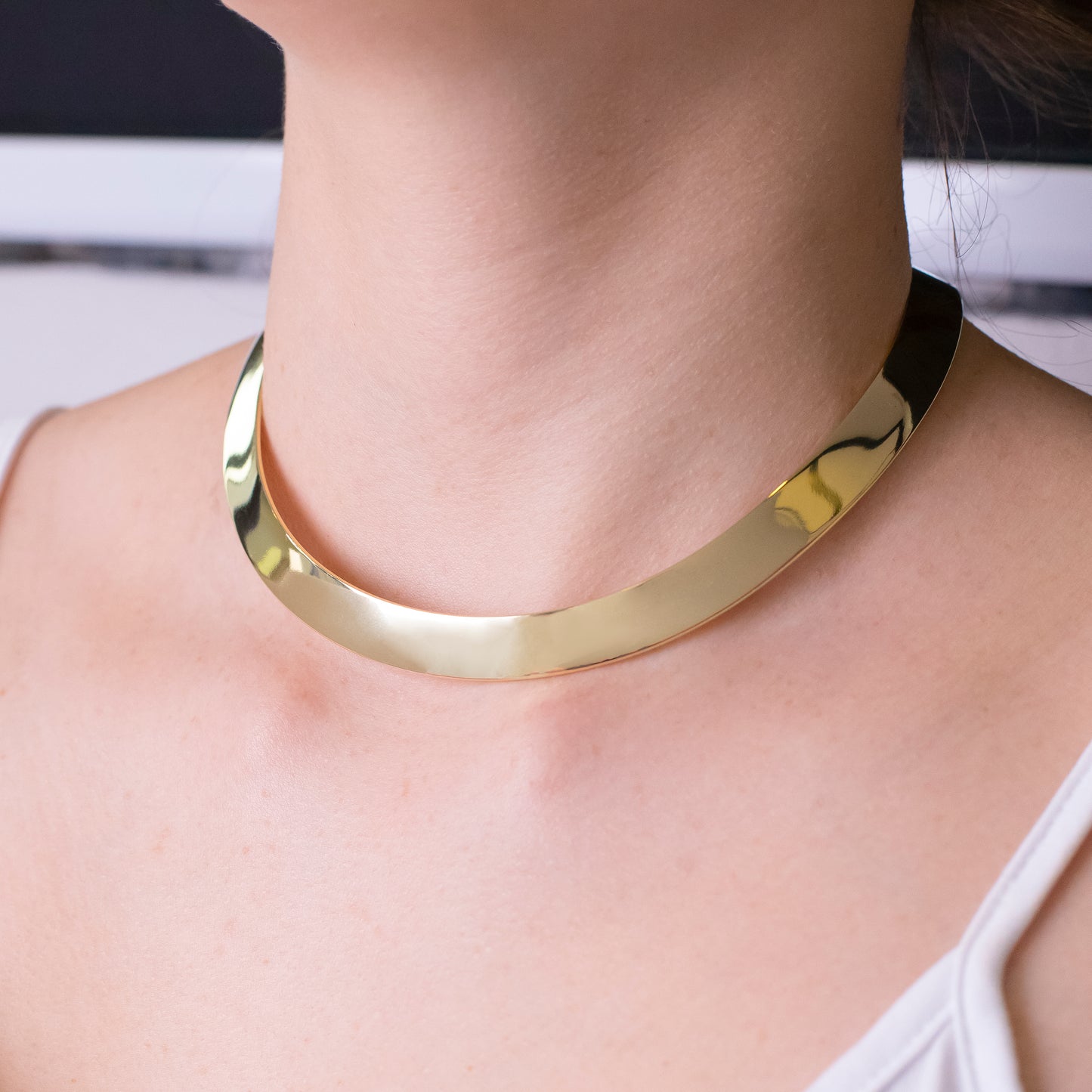 Collier choker anneau large poli