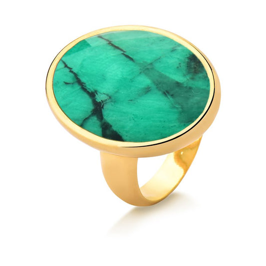 Bague dorée avec pierre ovale de design organique