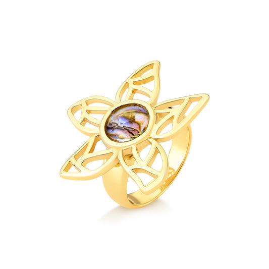 Bague plaquée or avec motif floral ajouré