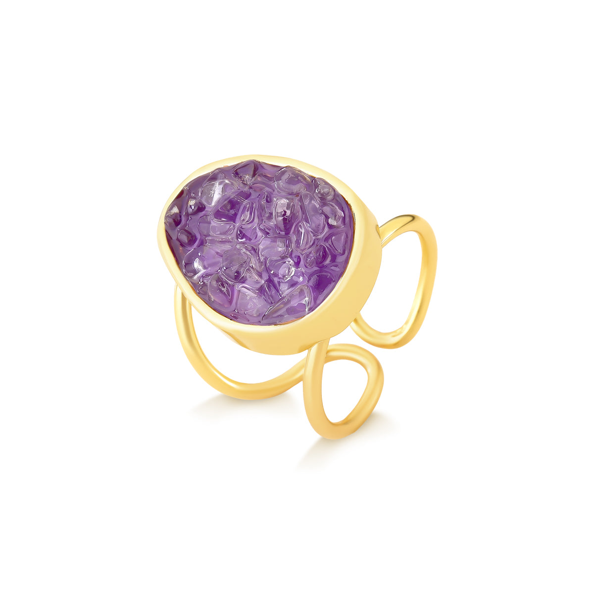 Bague plaquée or avec pierre brute au design organique