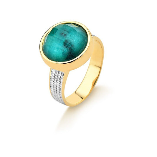 Bague dorée avec rhodium blanc et design flottant