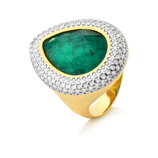 Bague dorée avec rhodium blanc et design organique