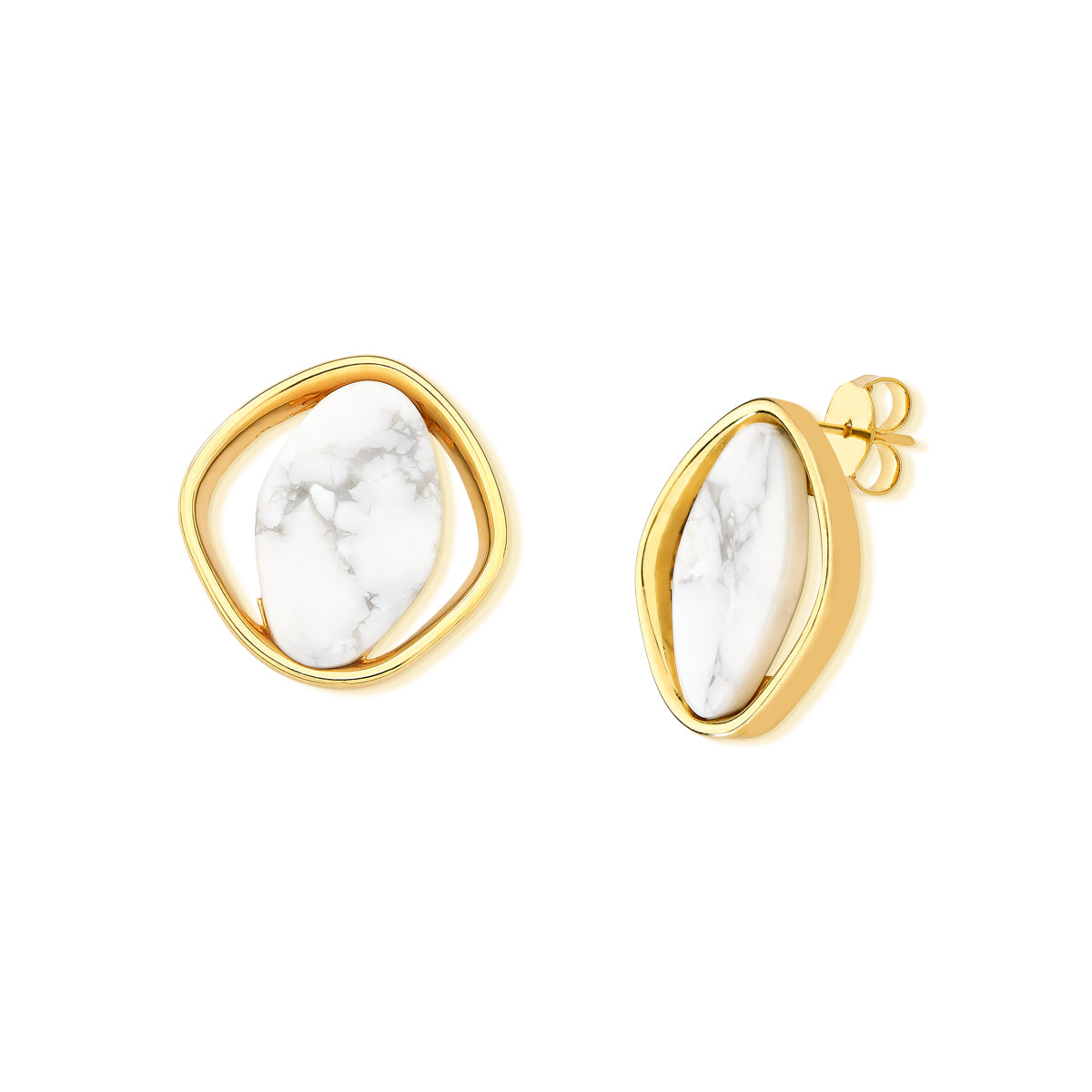 Boucles d’oreilles plaquées or avec pierre naturelle bleue