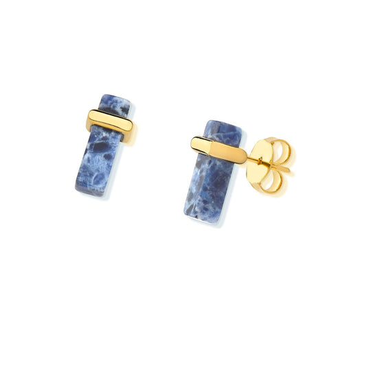 Vergoldete Ohrringe mit geometrischem Detail und Naturstein