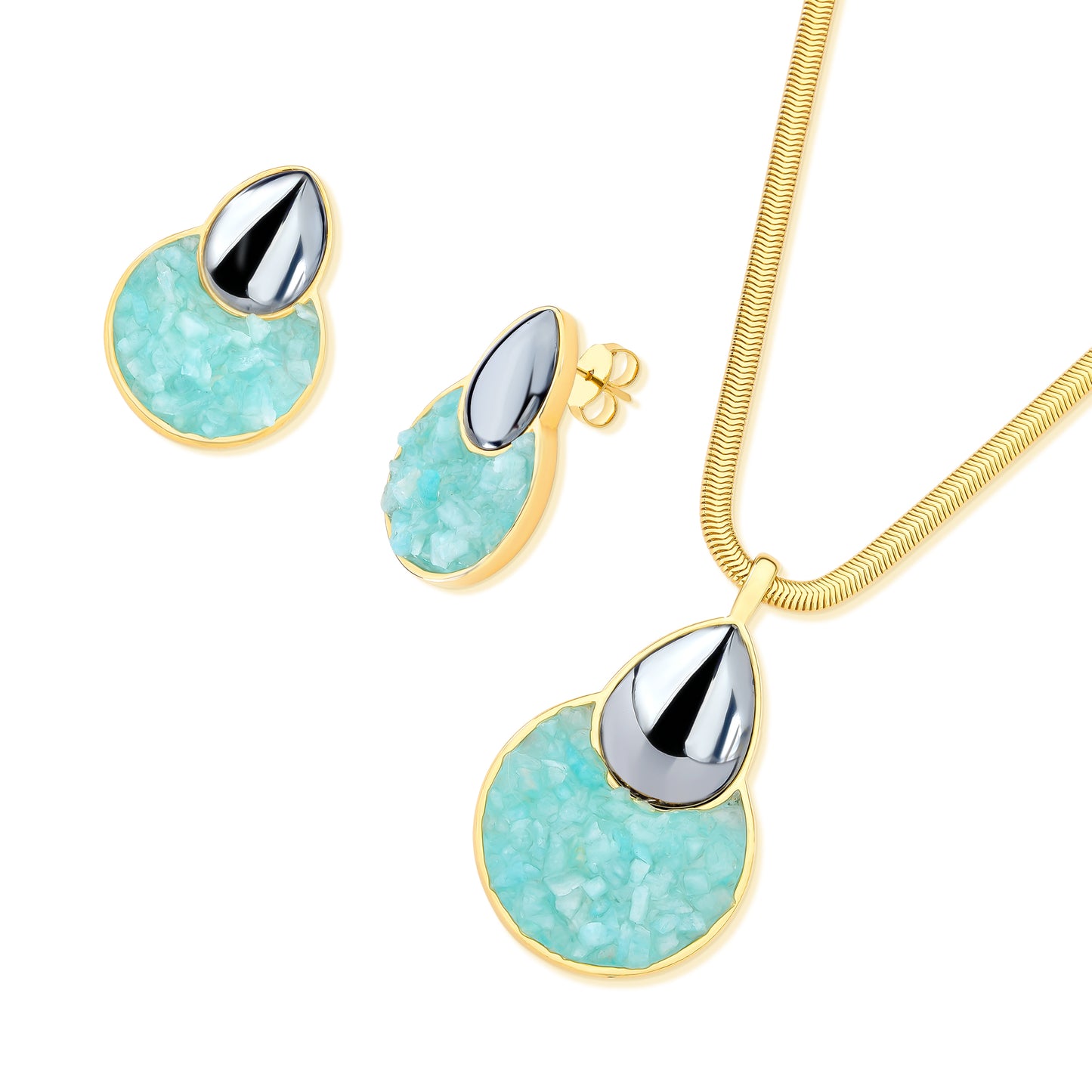 Ensemble Doré au Design Organique et Pierres Mixtes