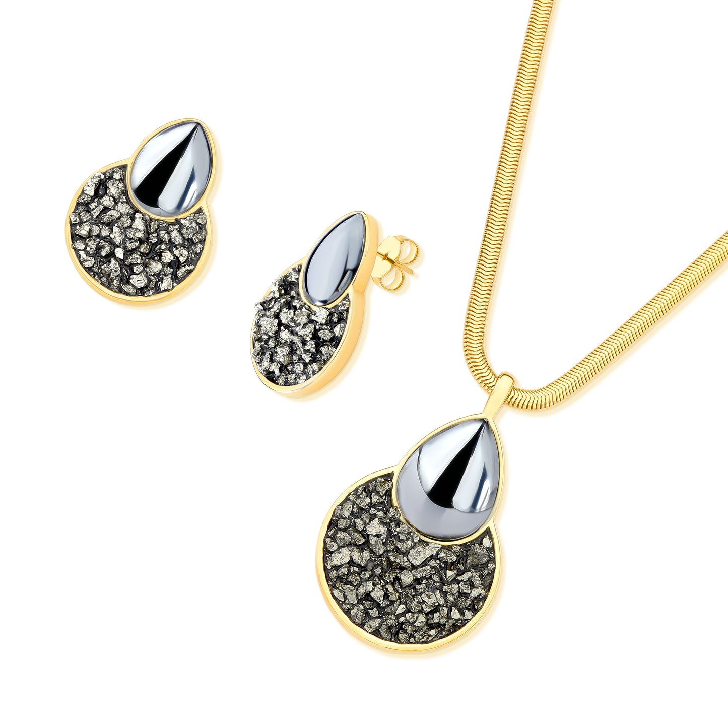 Ensemble Doré au Design Organique et Pierres Mixtes