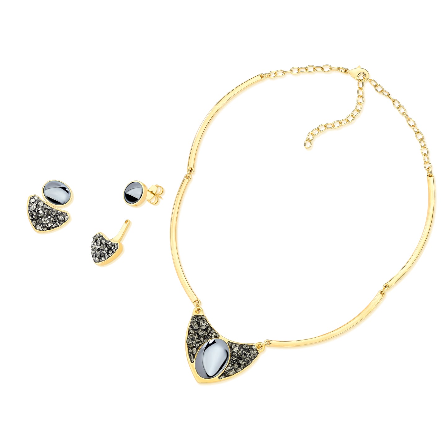 Ensemble Géométrique Doré avec Pierres Mixtes