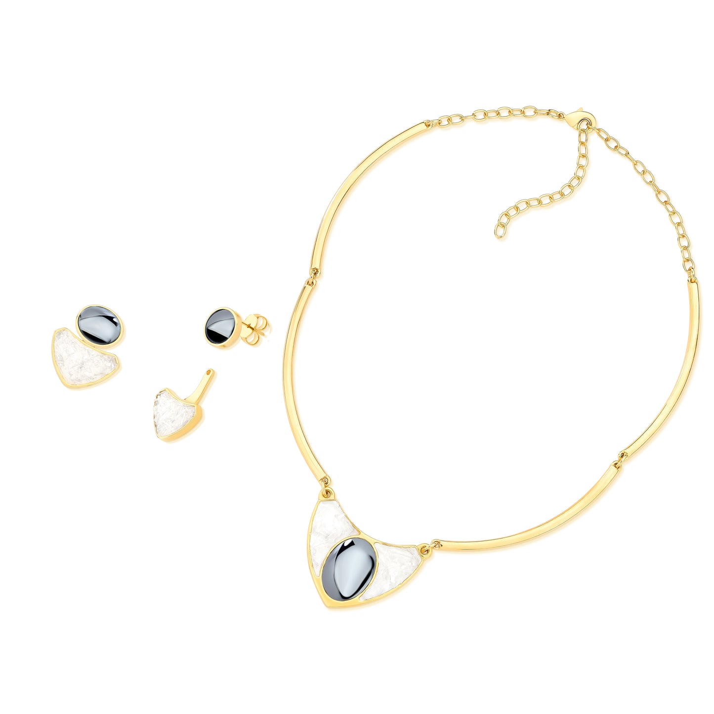 Ensemble Géométrique Doré avec Pierres Mixtes