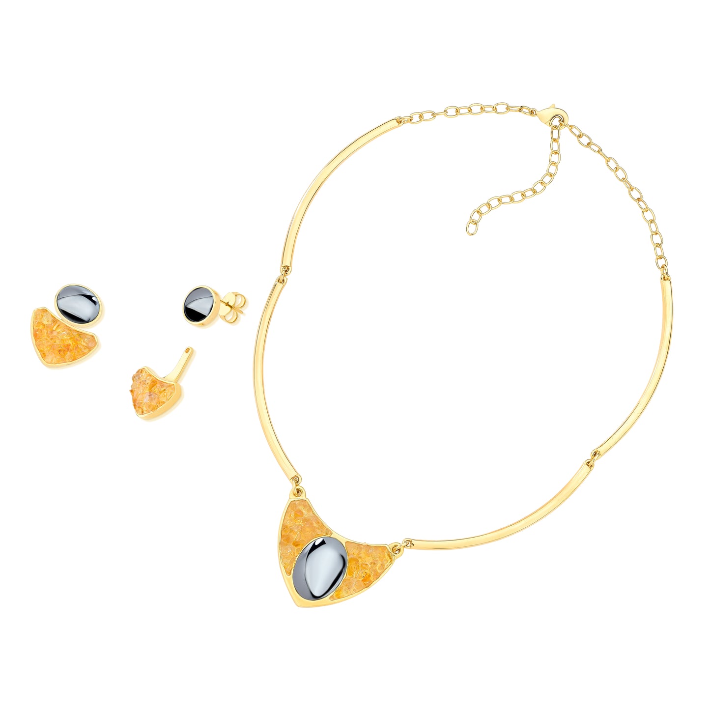 Ensemble Géométrique Doré avec Pierres Mixtes