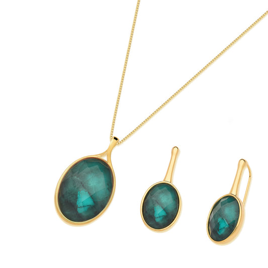 Ensemble plaqué or avec pierre de design organique