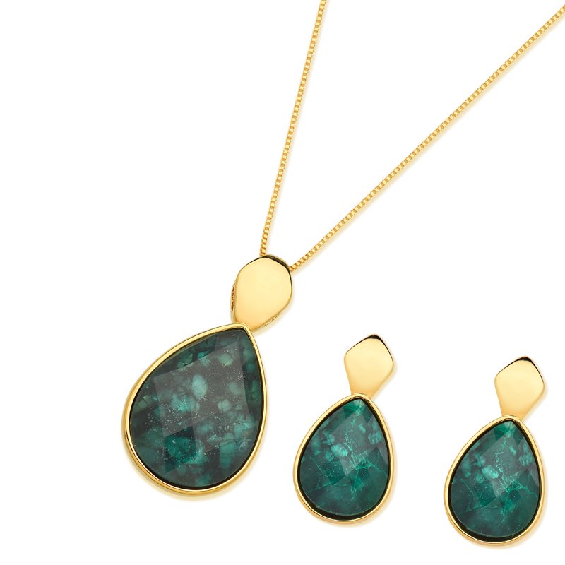 Ensemble doré avec pierre en forme de goutte