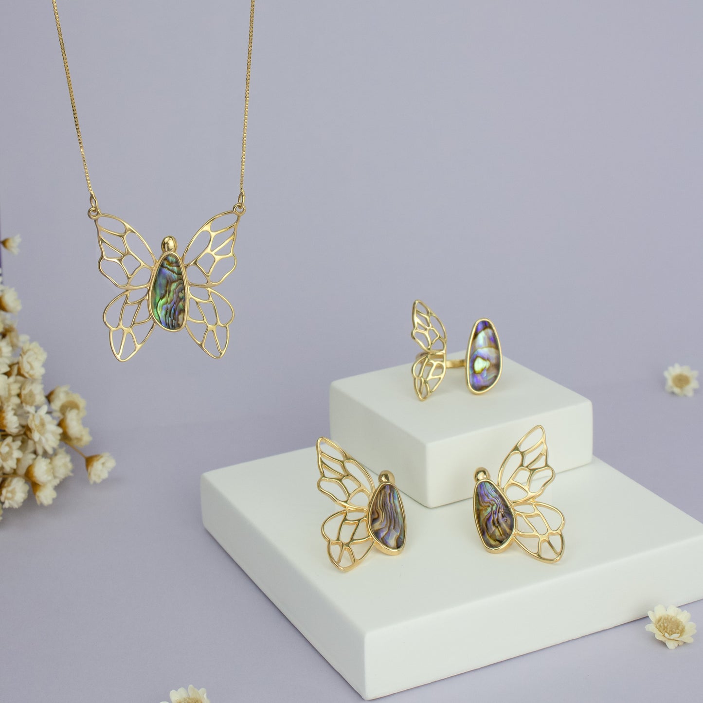 Ensemble Doré avec Papillon de Nacre