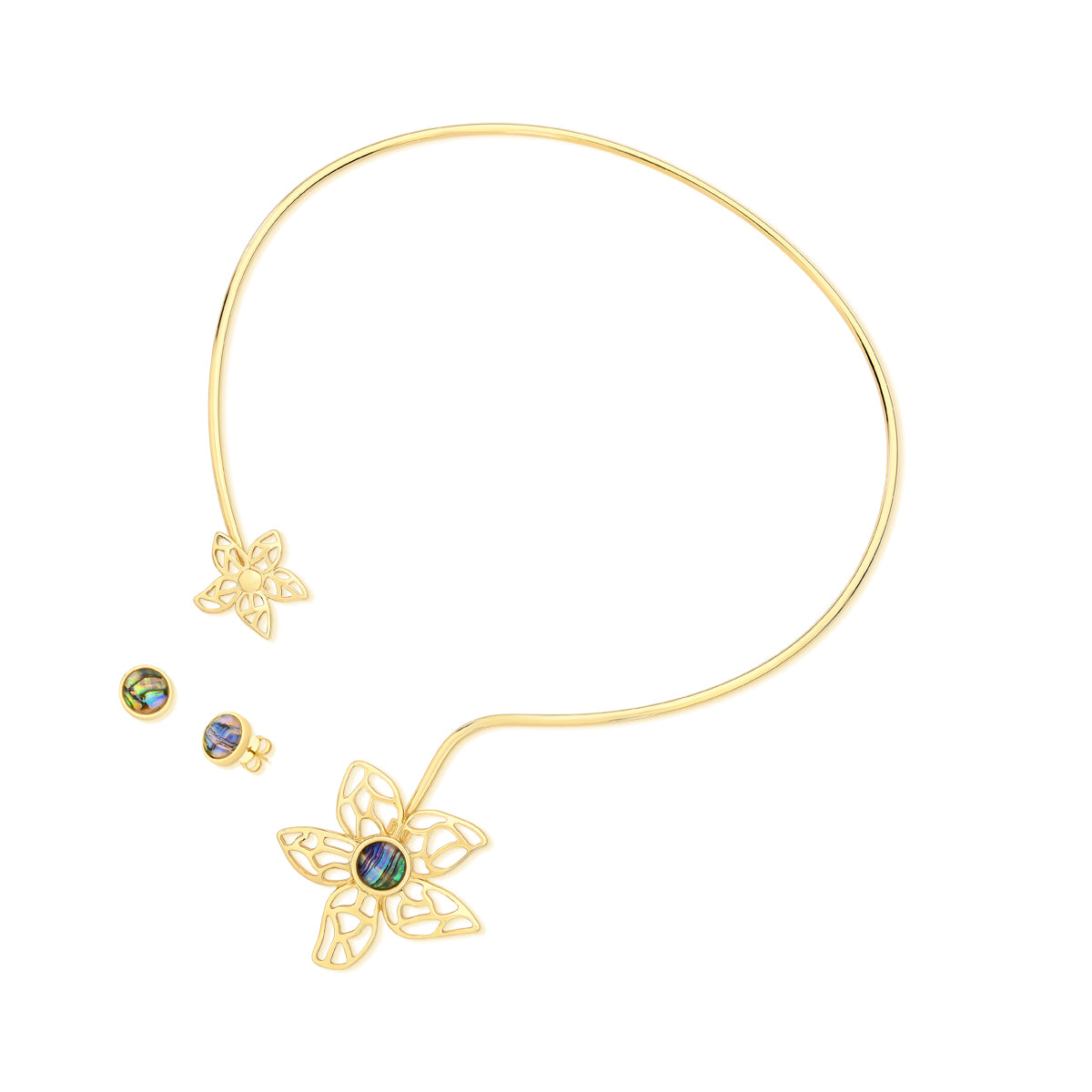 Ensemble plaqué or avec motif floral et pierre centrale