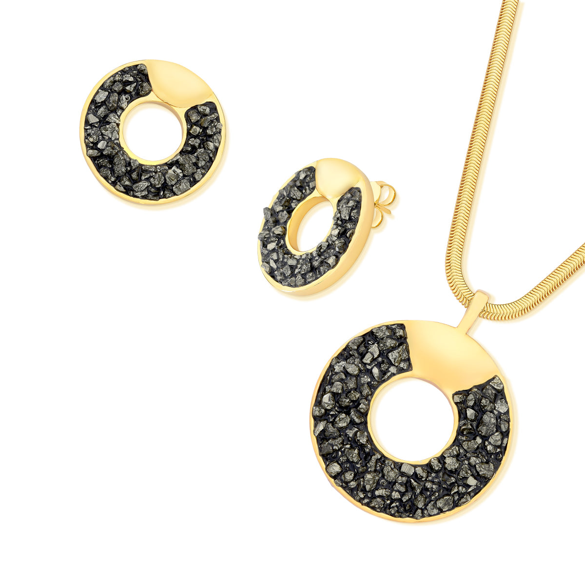 Parure plaquée or avec pierres brutes en cercle moderne