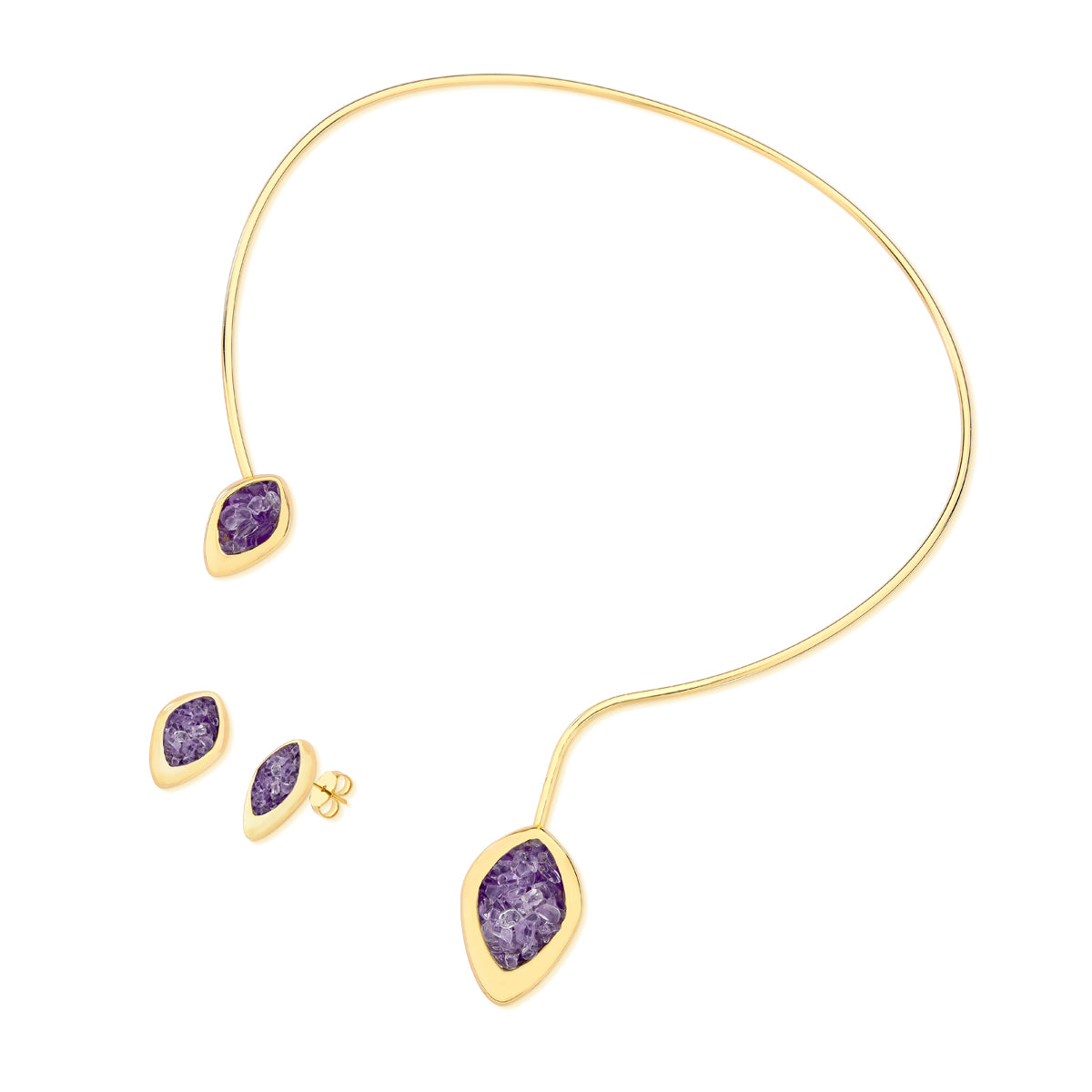 Parure plaquée or avec pierre brute en forme de goutte