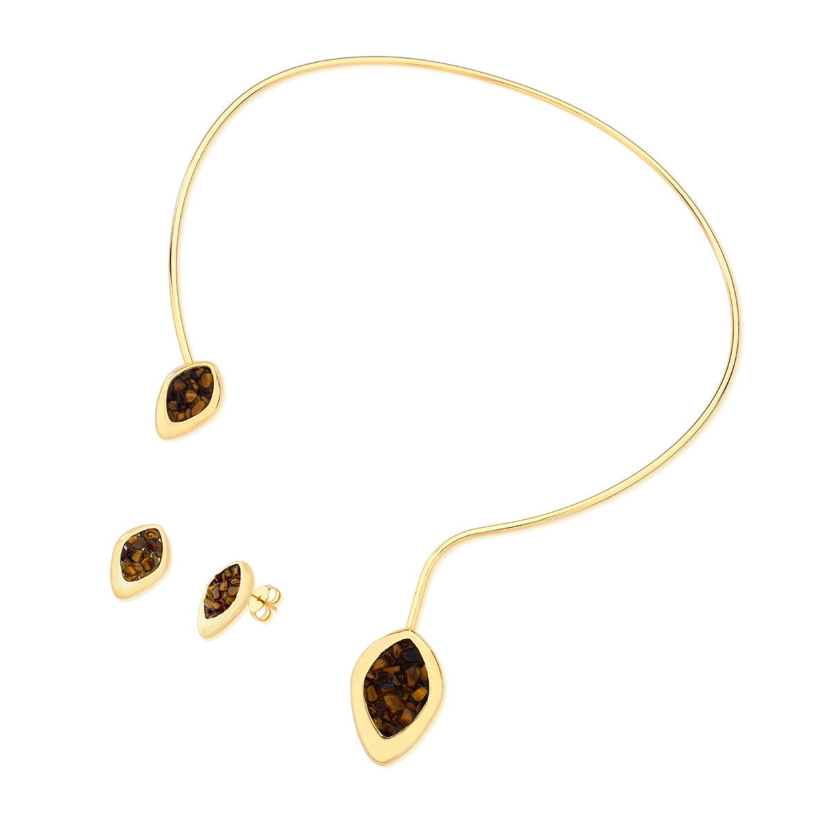 Parure plaquée or avec pierre brute en forme de goutte