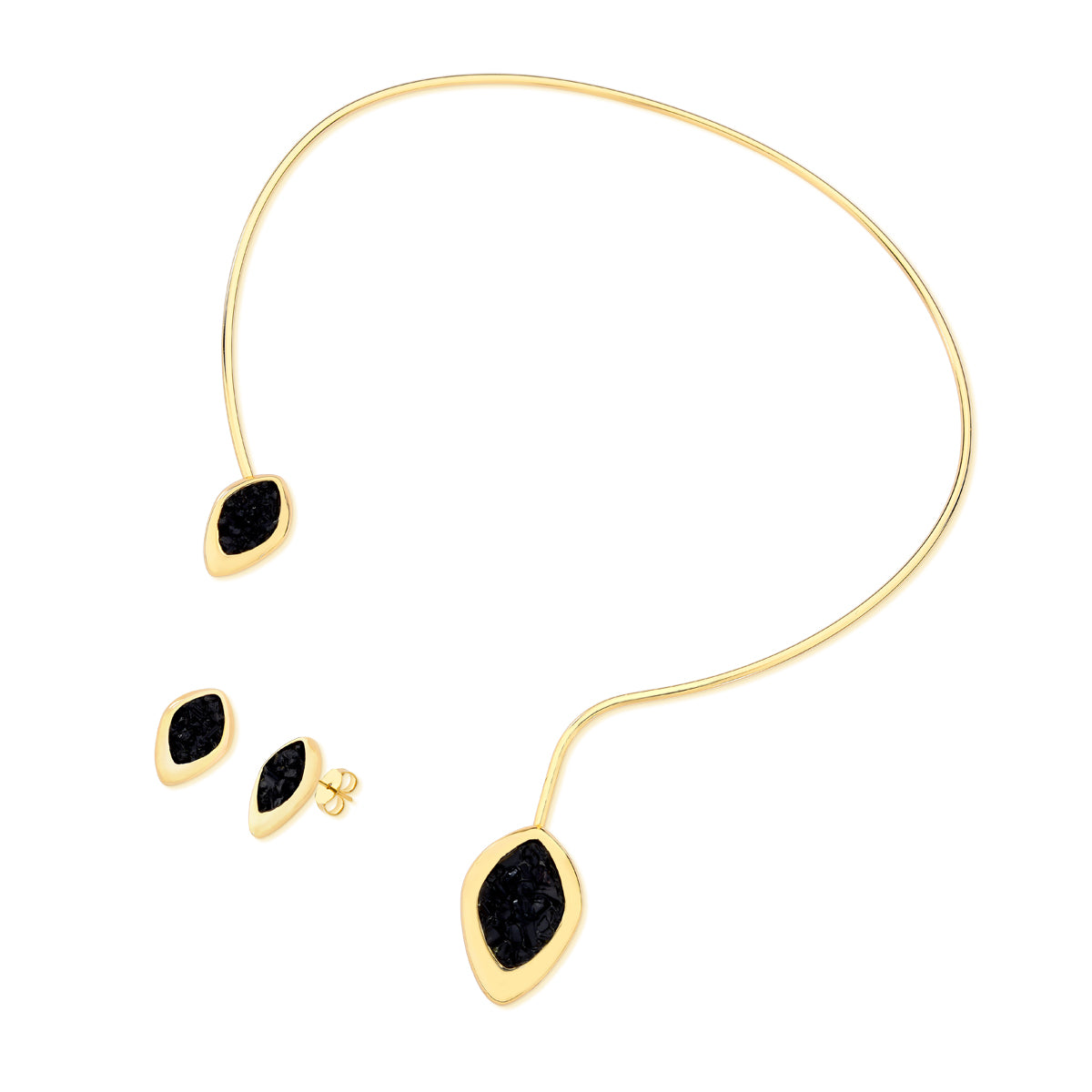 Parure plaquée or avec pierre brute en forme de goutte