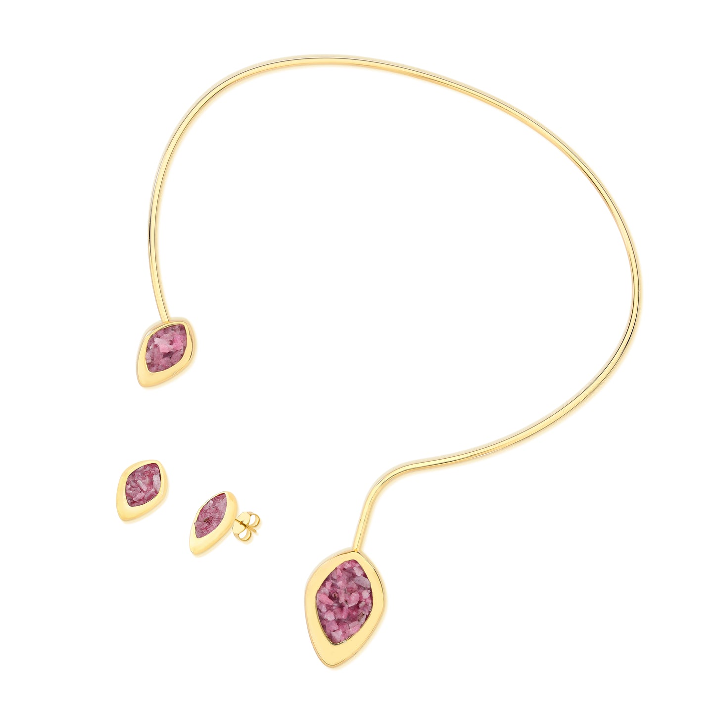 Parure plaquée or avec pierre brute en forme de goutte