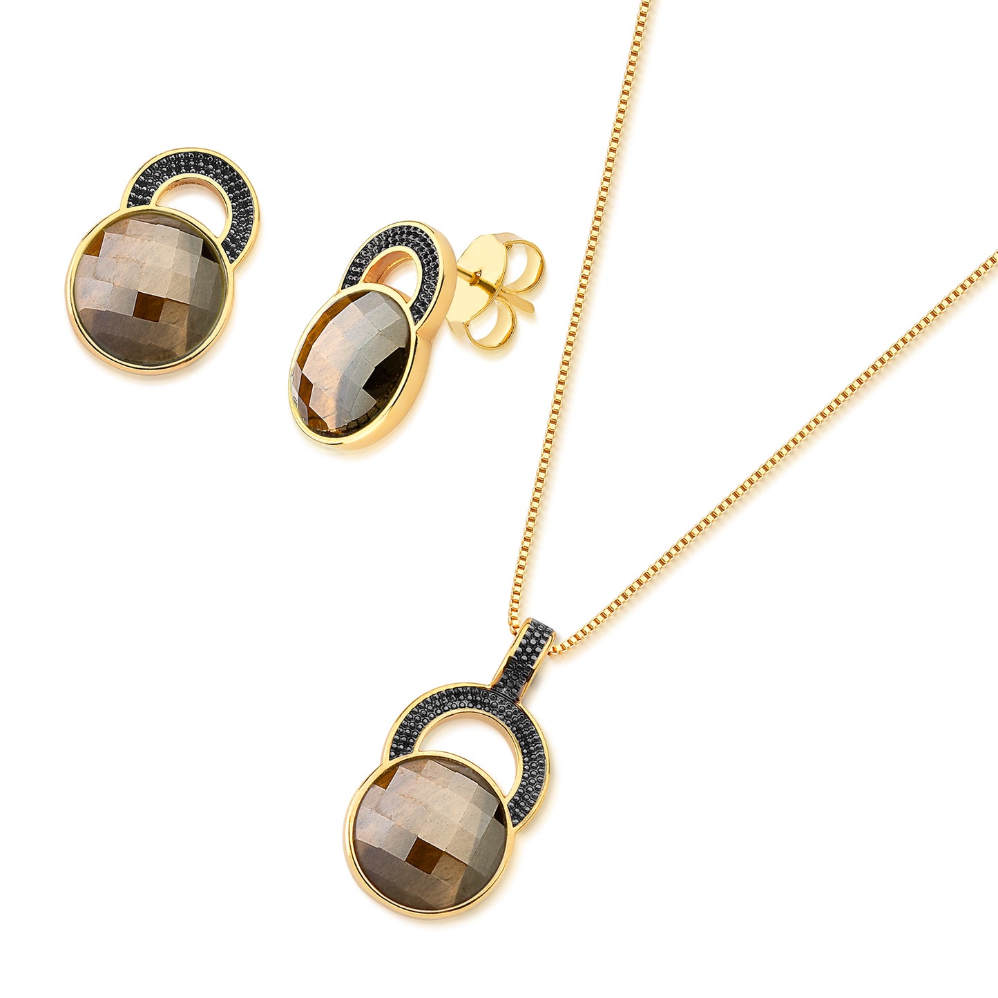 Ensemble Plaqué Or Et Rhodium Noir