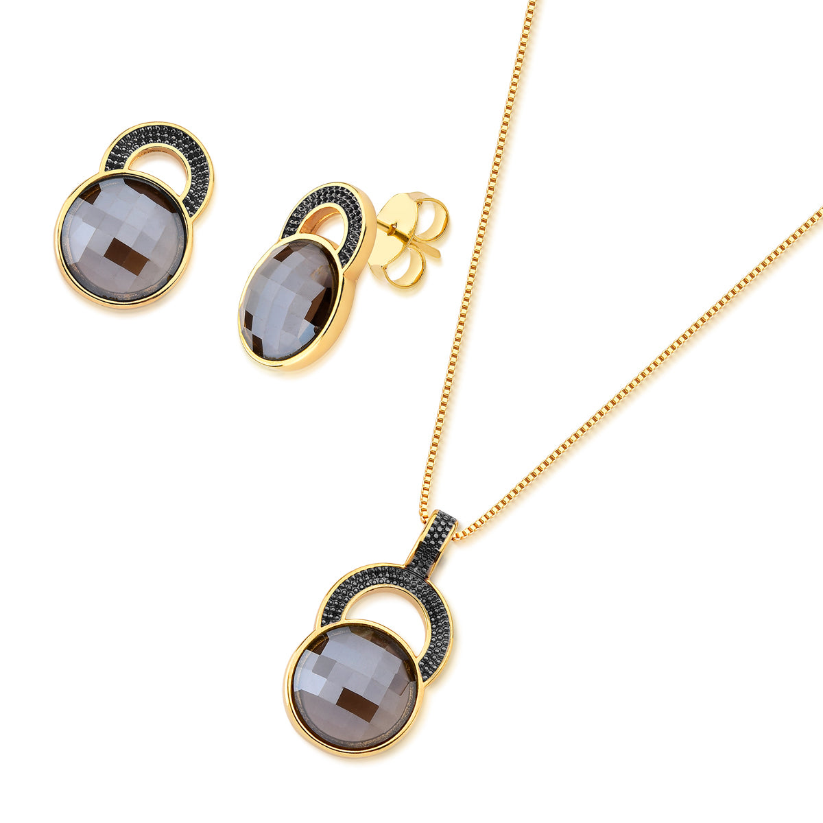 Ensemble Plaqué Or Et Rhodium Noir