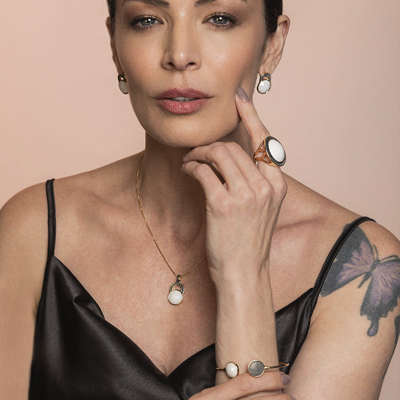 Ensemble Plaqué Or Et Rhodium Noir