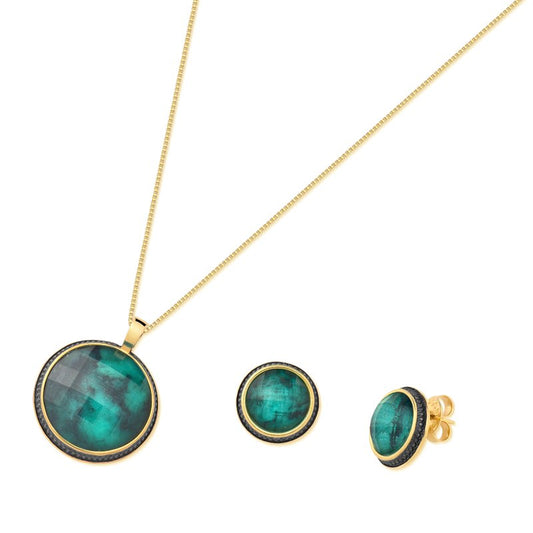 Ensemble doré avec rhodium noir et pierres circulaires