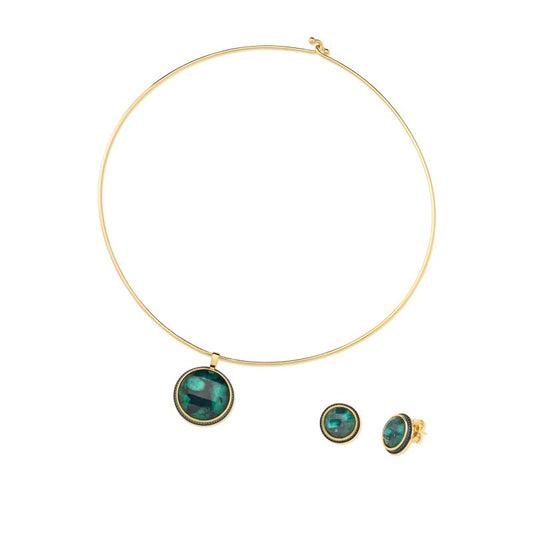 Ensemble doré avec rhodium noir et pierres circulaires