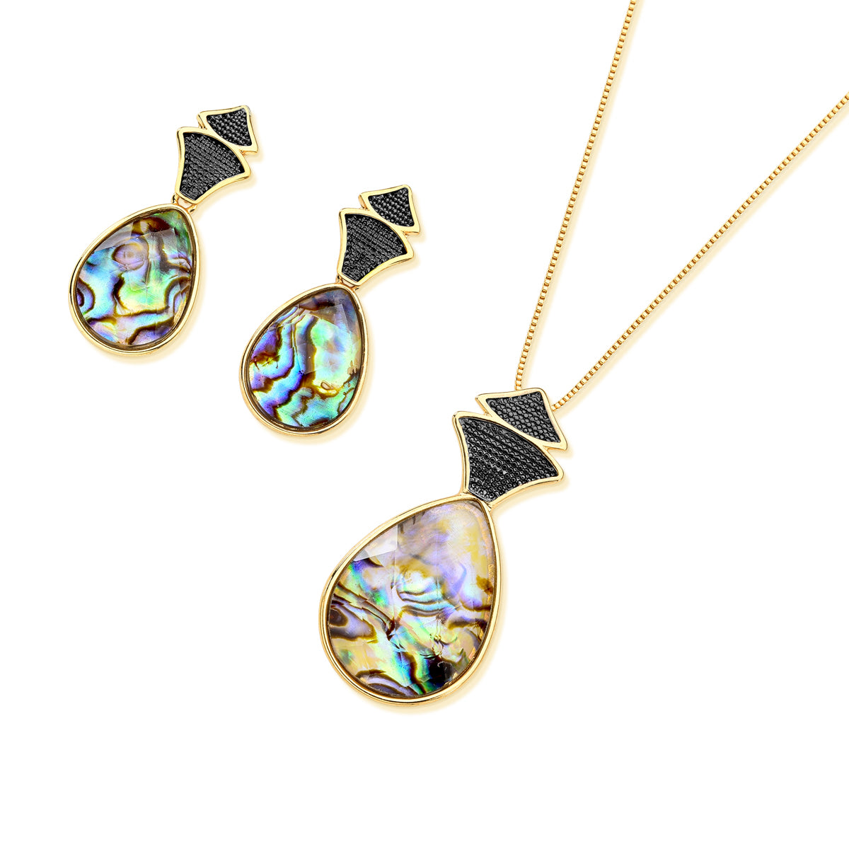 Ensemble doré avec rhodium noir et nacre