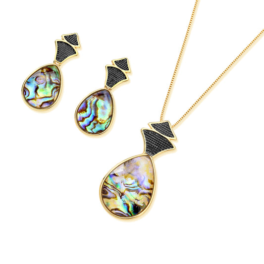 Ensemble doré avec rhodium noir et nacre