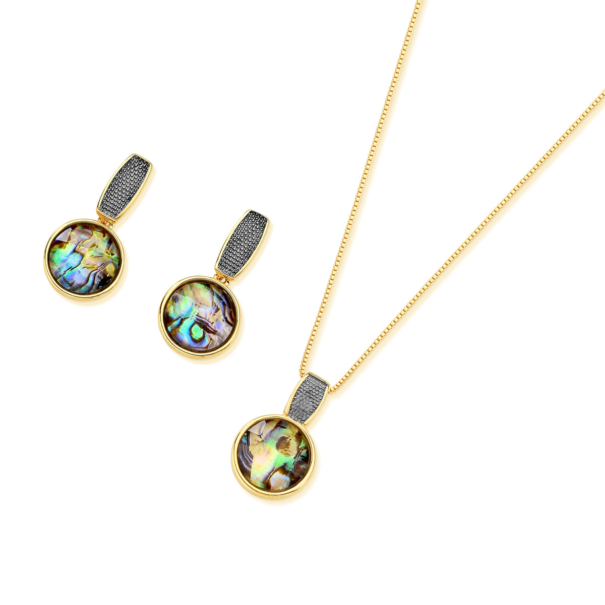 Ensemble doré avec rhodium noir et pierres circulaires