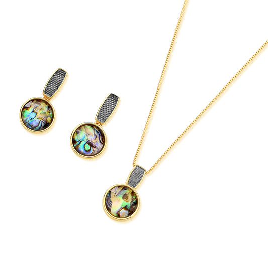 Ensemble doré avec rhodium noir et pierres circulaires