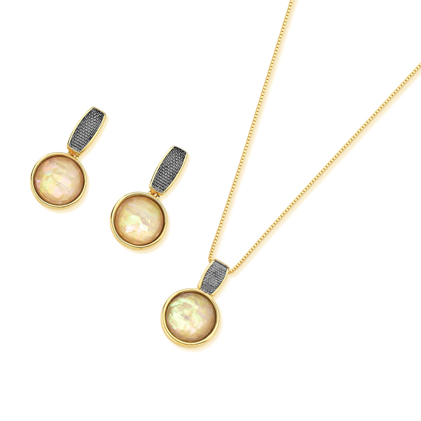 Ensemble doré avec rhodium noir et pierres circulaires