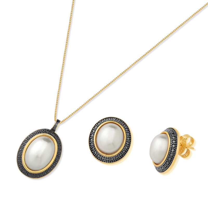 Parure plaquée or et rhodium noir