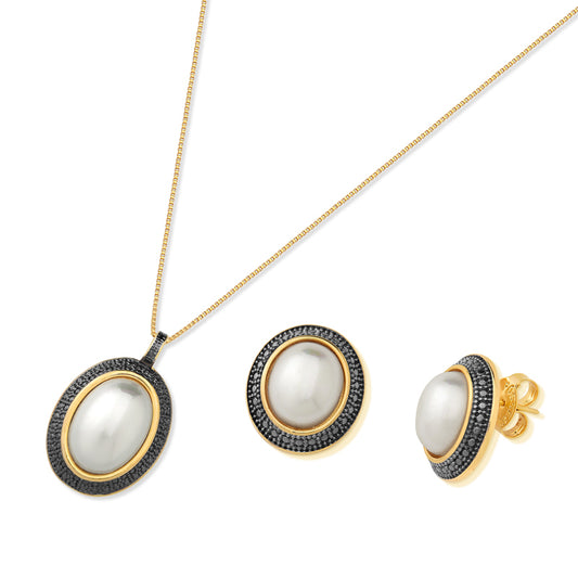 Parure plaquée or et rhodium noir
