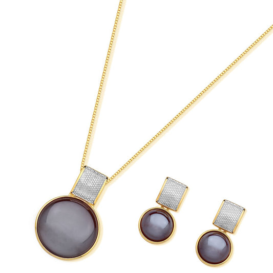 Parure plaquée or et rhodium blanc avec effet nacré