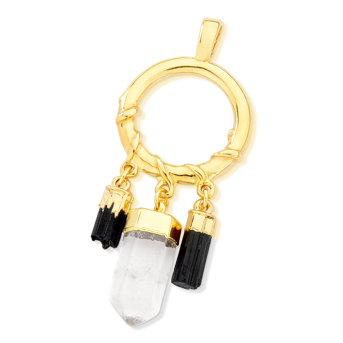 Pendentif cercle avec trio de cristaux naturels