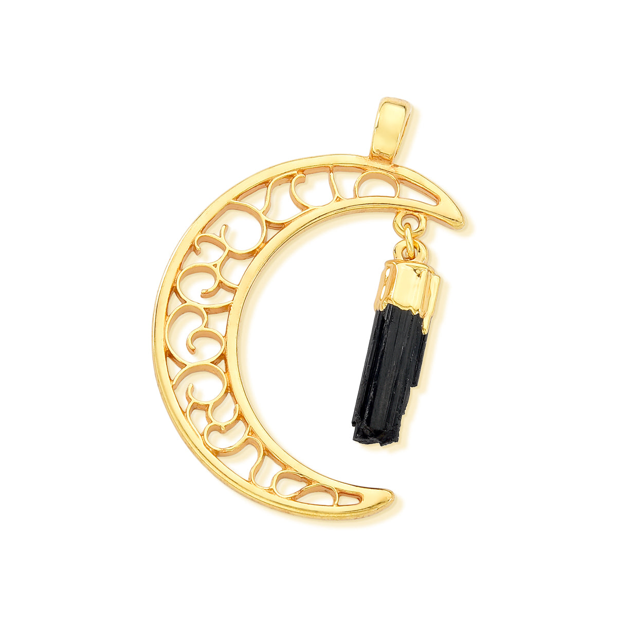 Pendentif lune ajourée avec cristal naturel