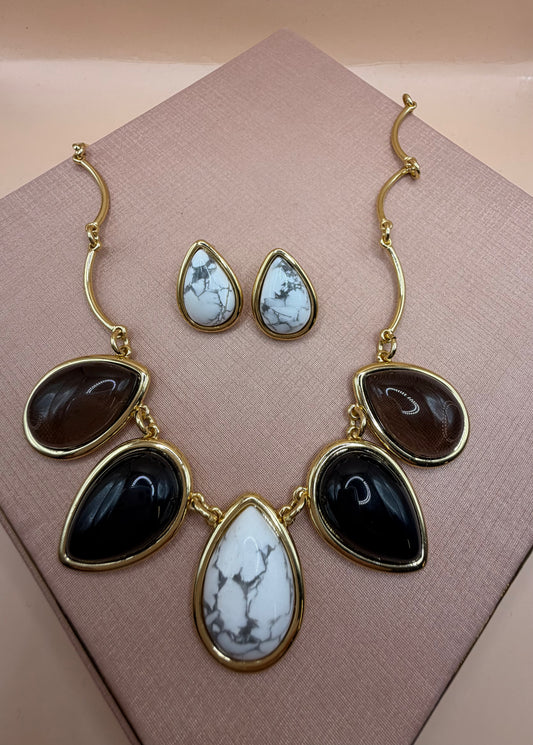 Necklace and Earrings Set with Drop Stones